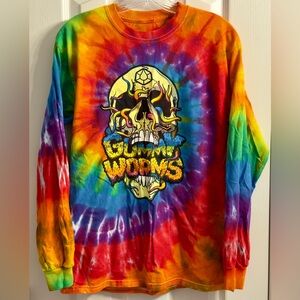 Rare Timeless Gummy Worms Tie Dye Skull Medium Long Sleeve Shirt Retro Colorful
